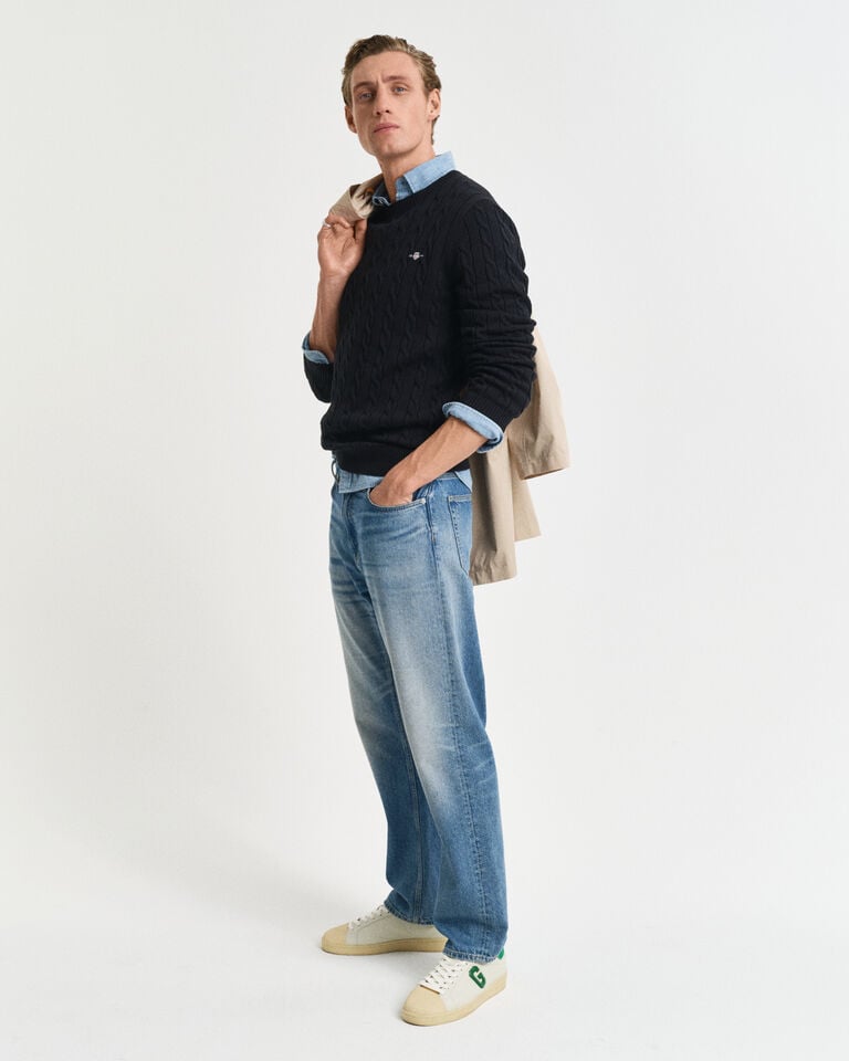 Gant Jersey de cuello redondo y punto de ochos en algodón Rebajas