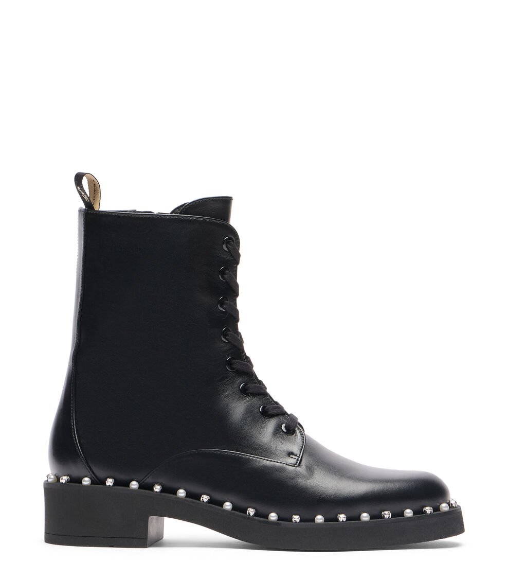 Stuart Weitzman REVERIE LACE-UP BOOTIE en NEGRO de Mujer | Stuart Weitzman®