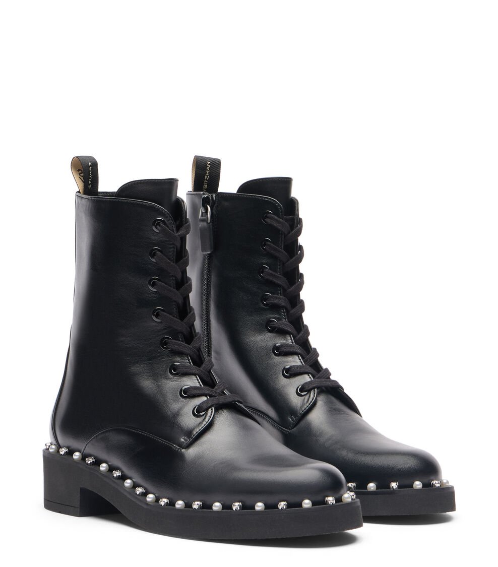 Stuart Weitzman REVERIE LACE-UP BOOTIE en NEGRO de Mujer | Stuart Weitzman® Libre de impuestos