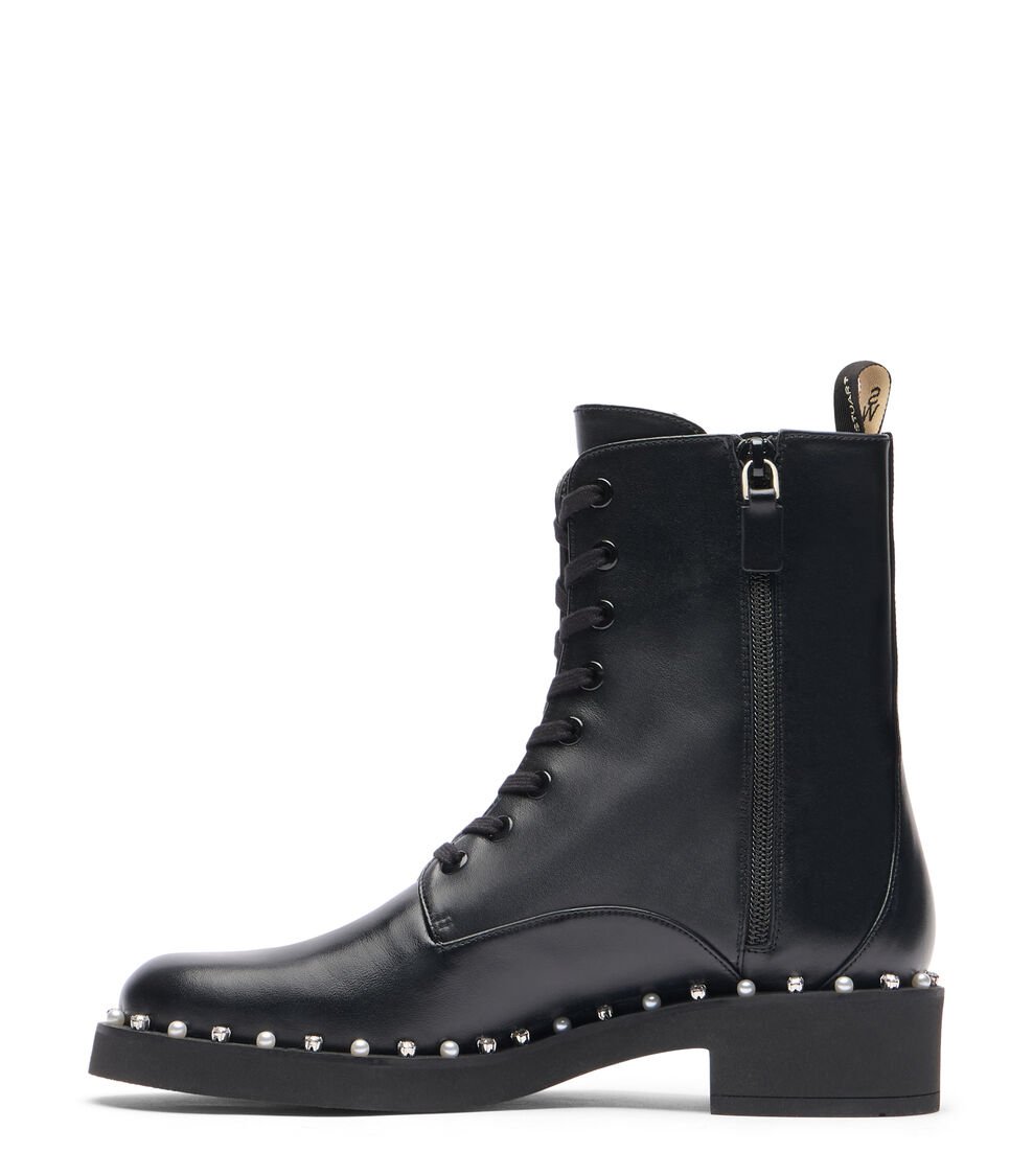 Stuart Weitzman REVERIE LACE-UP BOOTIE en NEGRO de Mujer | Stuart Weitzman® Libre de impuestos