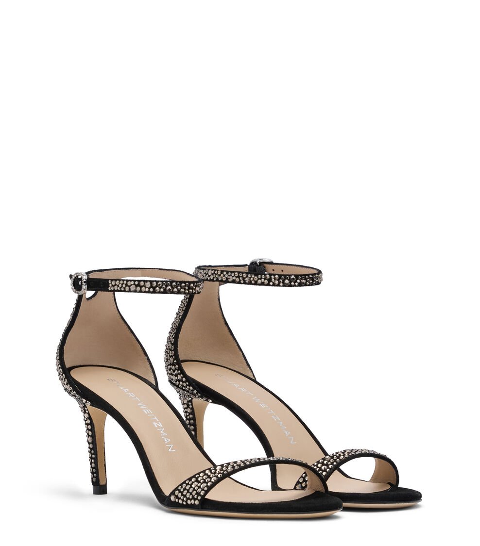Stuart Weitzman NUDIST SHINE 75 SANDAL en JET HEMATITE/NEGRO de Mujer | Stuart Weitzman® Promoción por tiempo limitado