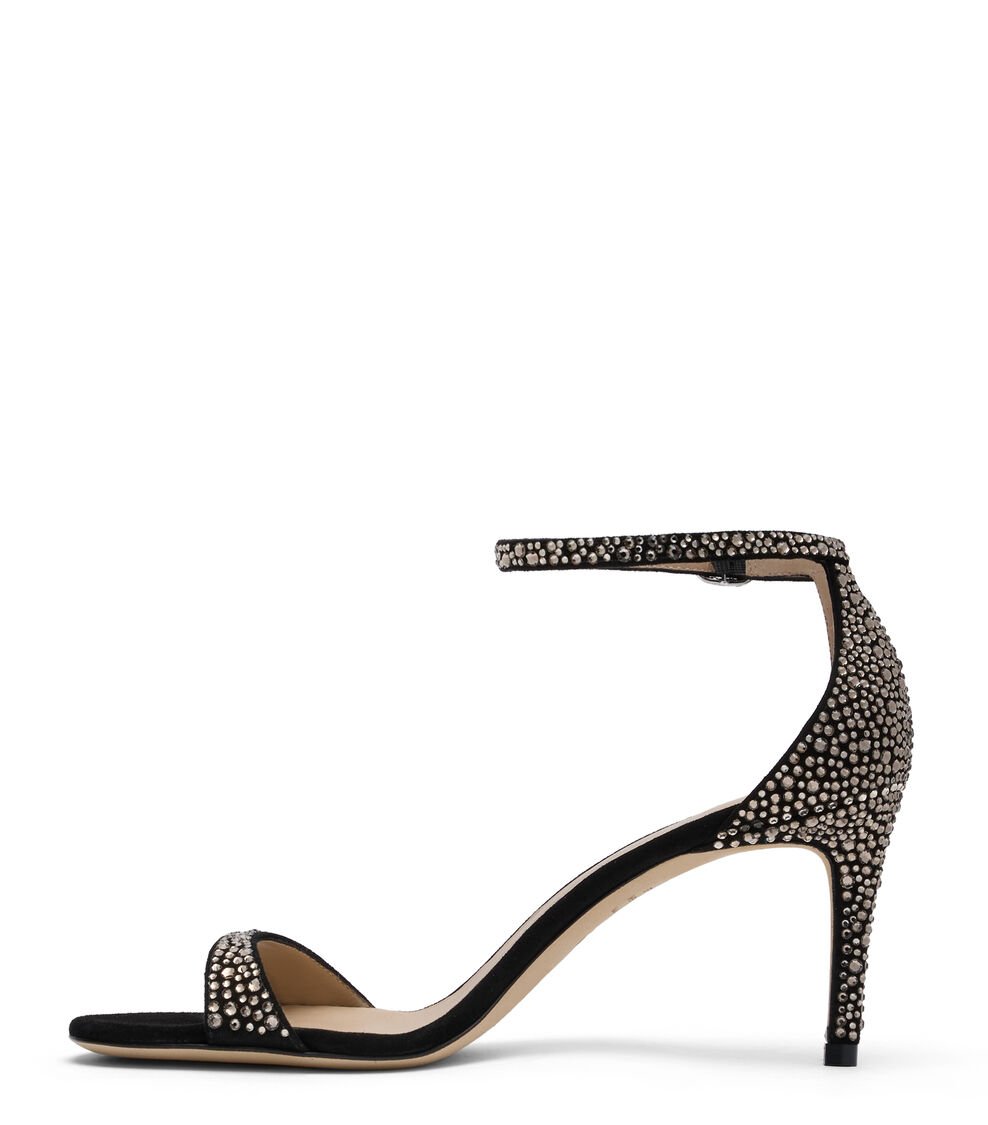 Stuart Weitzman NUDIST SHINE 75 SANDAL en JET HEMATITE/NEGRO de Mujer | Stuart Weitzman® Promoción por tiempo limitado