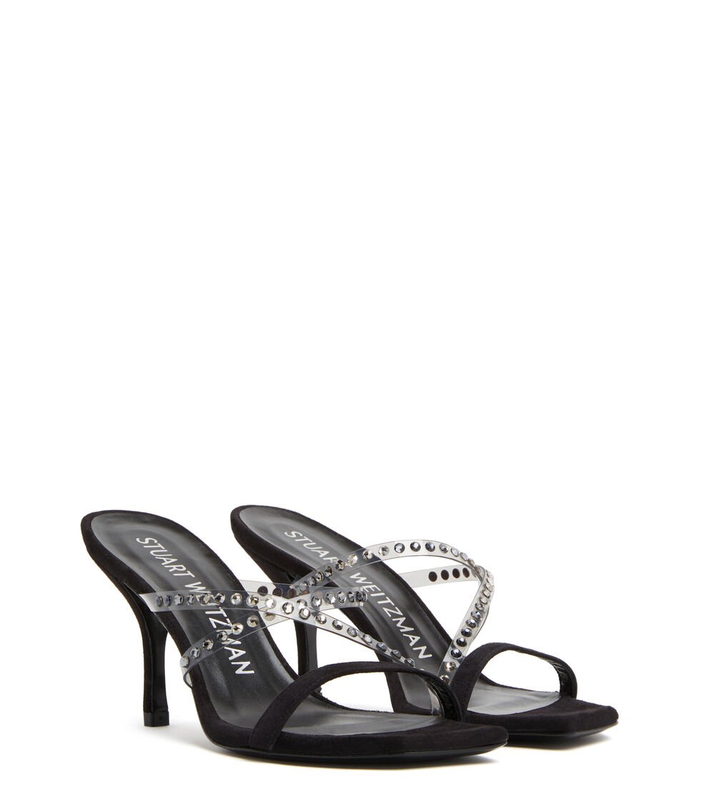 Stuart Weitzman STRAPEZE CRYSTAL 85 SLIDE en Franela/negro/negro multi de Mujer | Stuart Weitzman® Solo queda un día