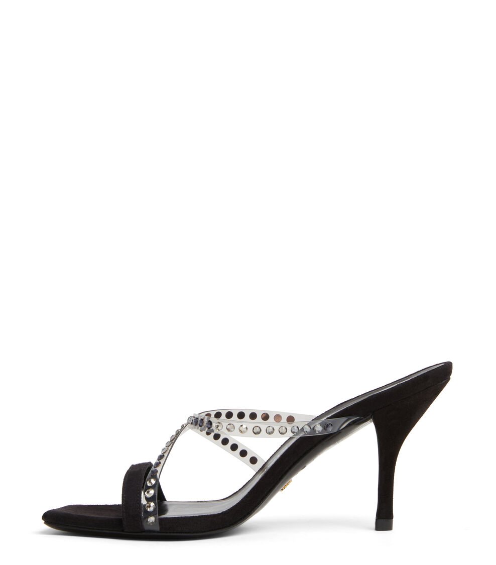 Stuart Weitzman STRAPEZE CRYSTAL 85 SLIDE en Franela/negro/negro multi de Mujer | Stuart Weitzman® Solo queda un día