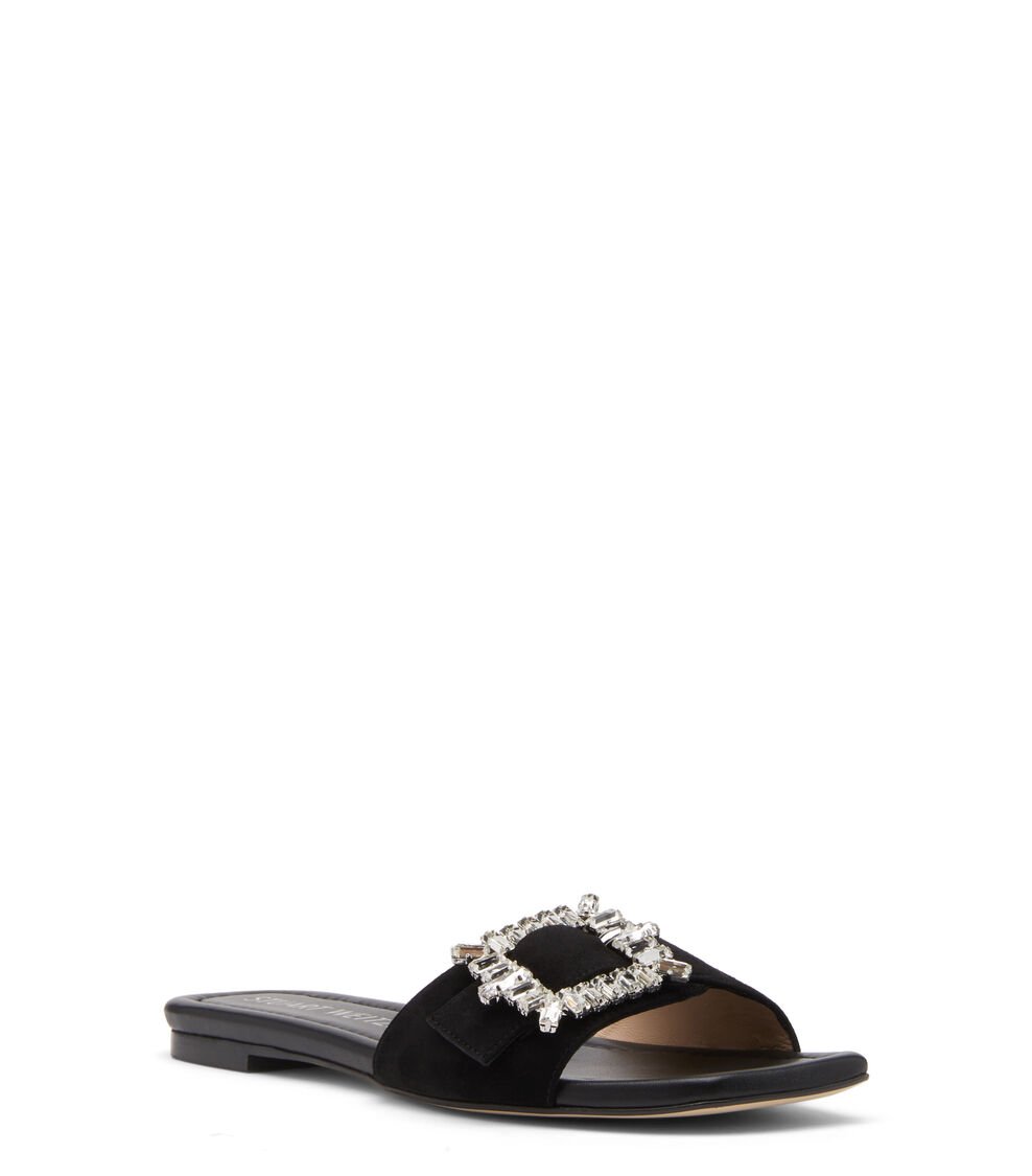 Stuart Weitzman SHINE BUCKLE SLIDE SANDAL en NEGRO de Mujer | Stuart Weitzman® Últimos 3 días