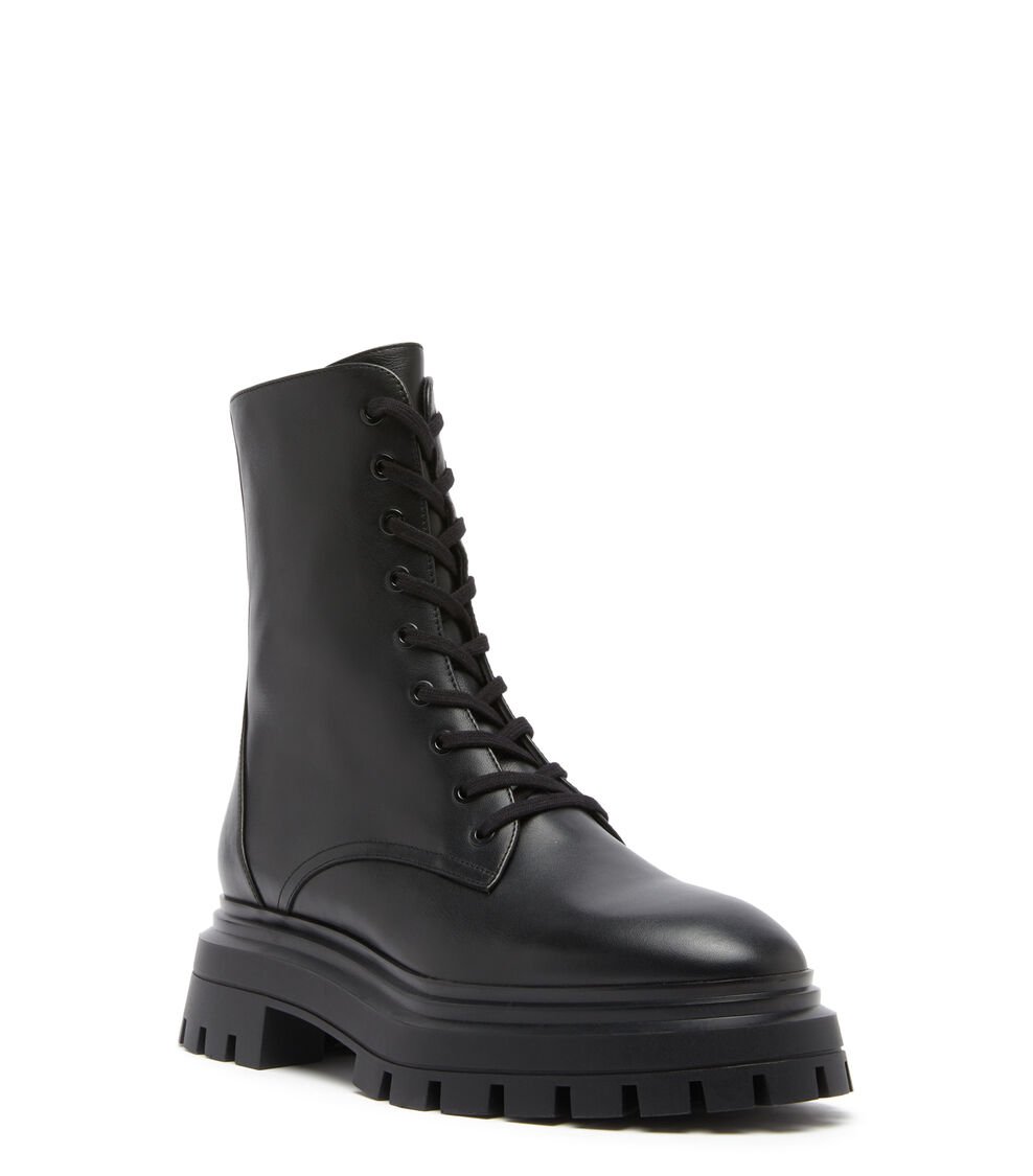 Stuart Weitzman BEDFORD SLEEK LACE-UP BOOTIE en NEGRO de Mujer | Stuart Weitzman® Grandes ahorros
