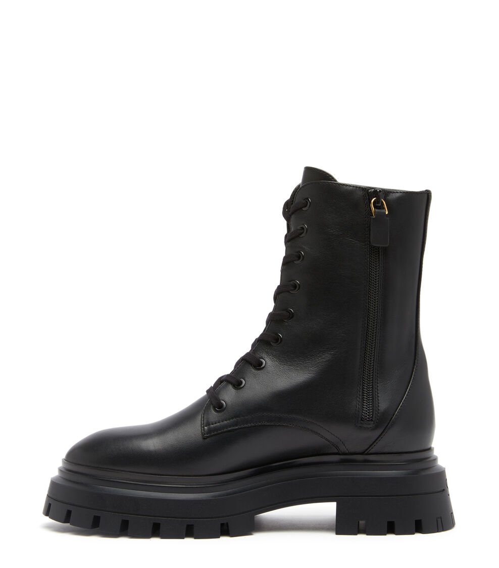 Stuart Weitzman BEDFORD SLEEK LACE-UP BOOTIE en NEGRO de Mujer | Stuart Weitzman® Grandes ahorros