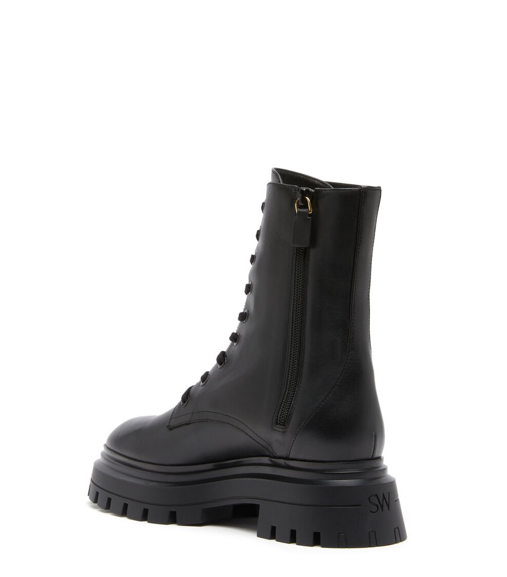 Stuart Weitzman BEDFORD SLEEK LACE-UP BOOTIE en NEGRO de Mujer | Stuart Weitzman® Grandes ahorros
