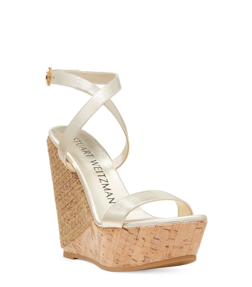 Stuart Weitzman 5050 WEDGE SANDAL en PLATEADO de Mujer | Stuart Weitzman® Venta caliente