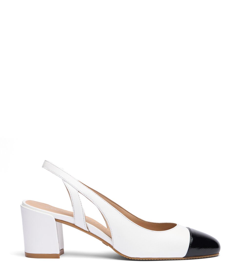 Stuart Weitzman SLEEK 50 SLINGBACK en BLANCO/NEGRO de Mujer | Stuart Weitzman® Liquidación