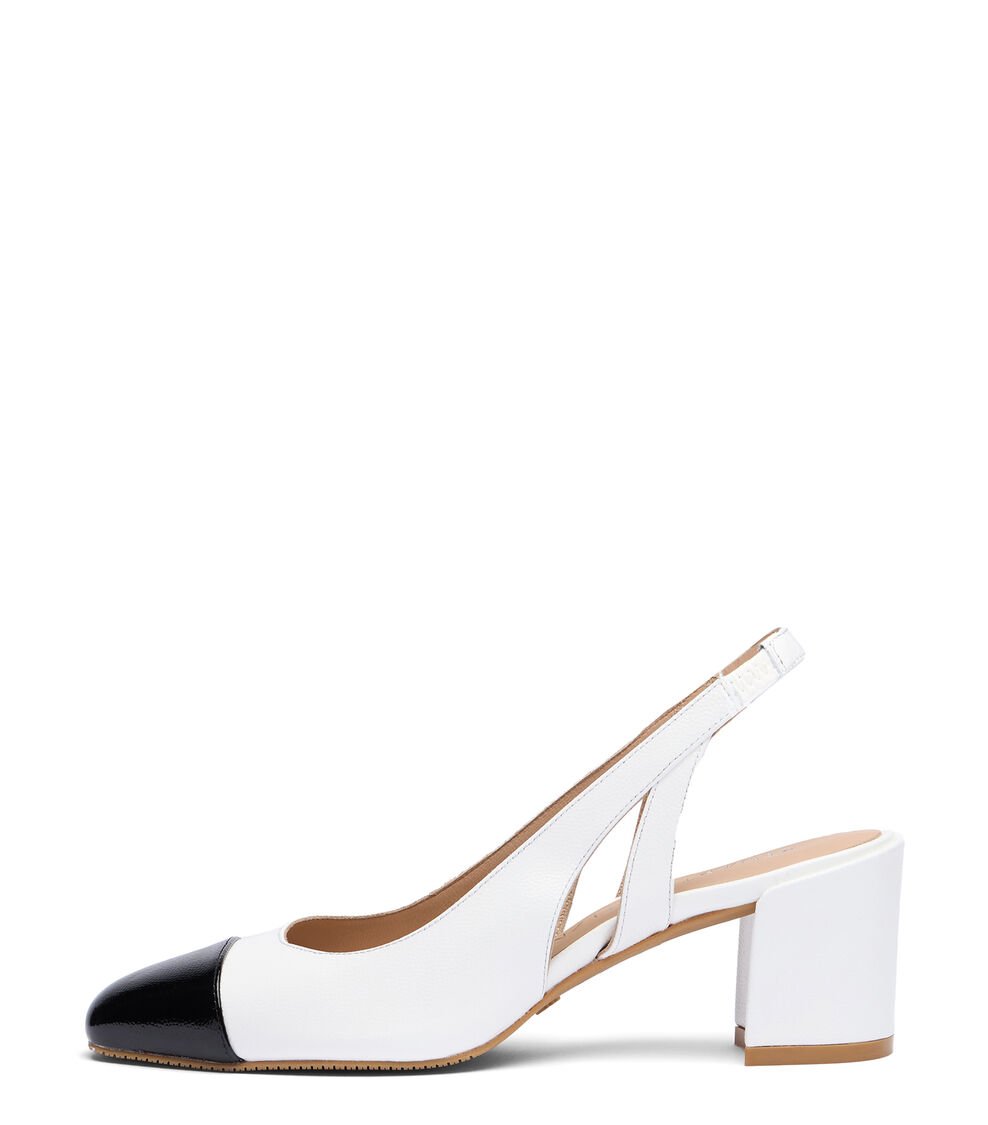 Stuart Weitzman SLEEK 50 SLINGBACK en BLANCO/NEGRO de Mujer | Stuart Weitzman® Liquidación
