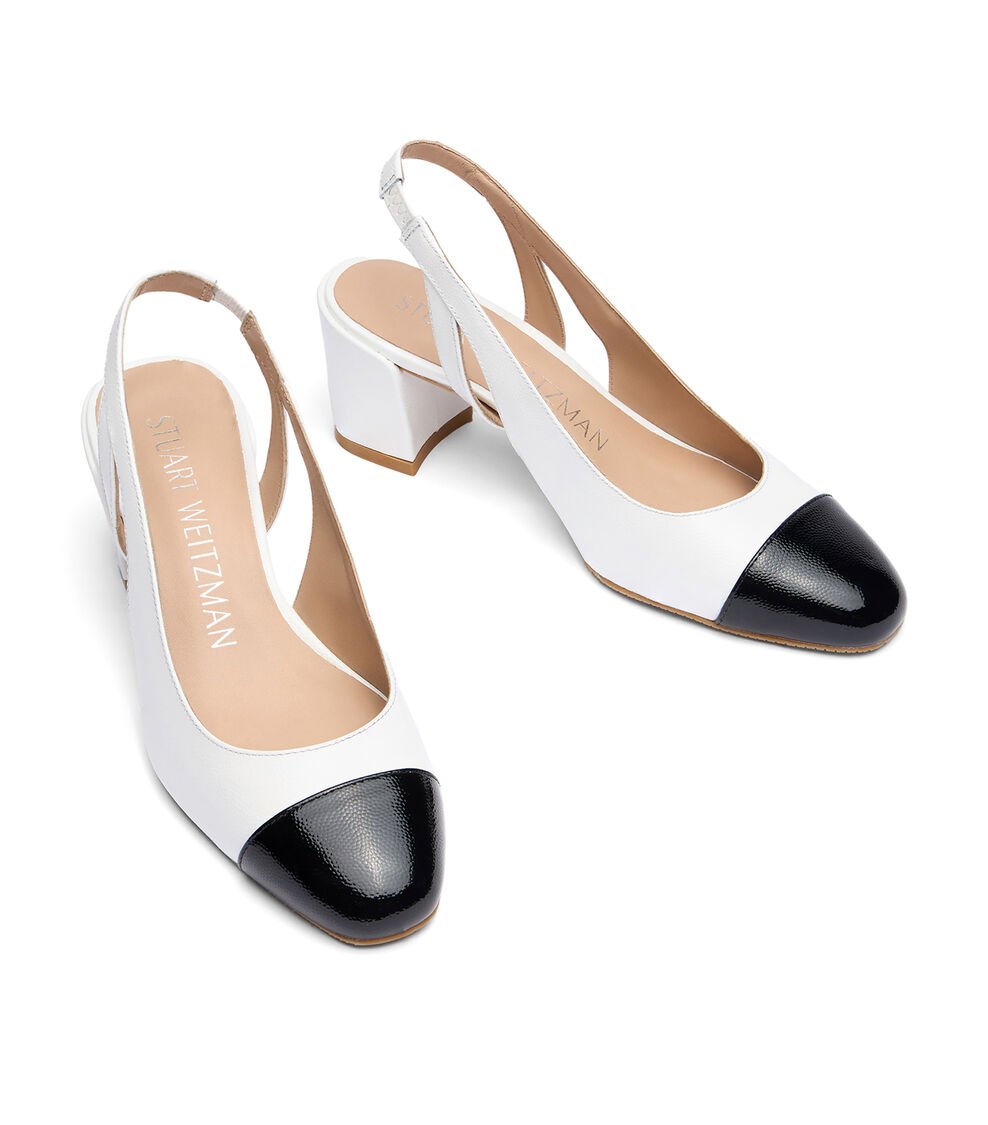 Stuart Weitzman SLEEK 50 SLINGBACK en BLANCO/NEGRO de Mujer | Stuart Weitzman® Liquidación