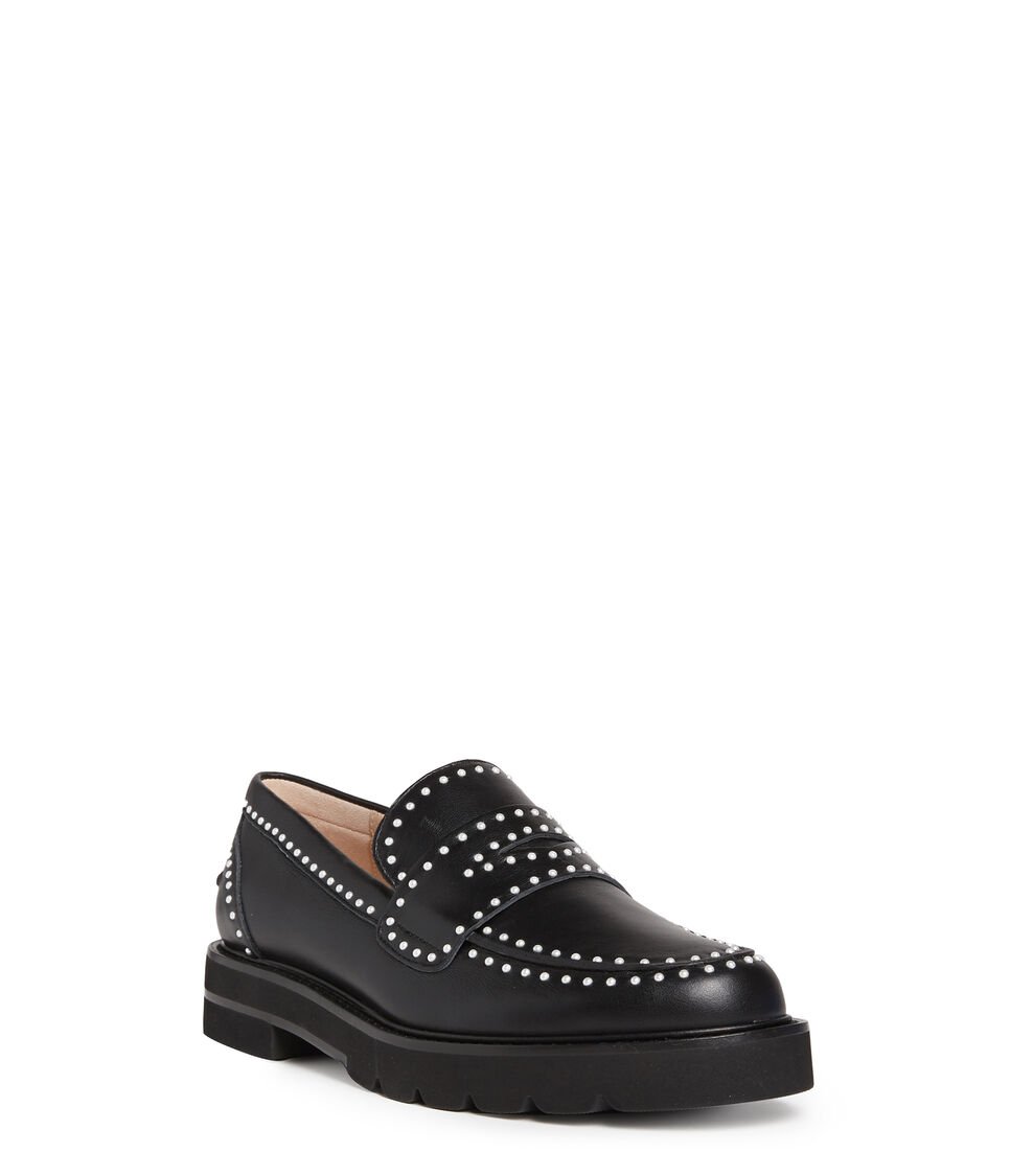 Stuart Weitzman PARKER LIFT MINI PEARL LOAFER en NEGRO de Mujer | Stuart Weitzman® Grandes ahorros