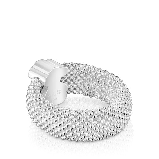 ﻿Tous Anillo de plata motivo oso 10 mm Icon Mesh Grandes descuentos