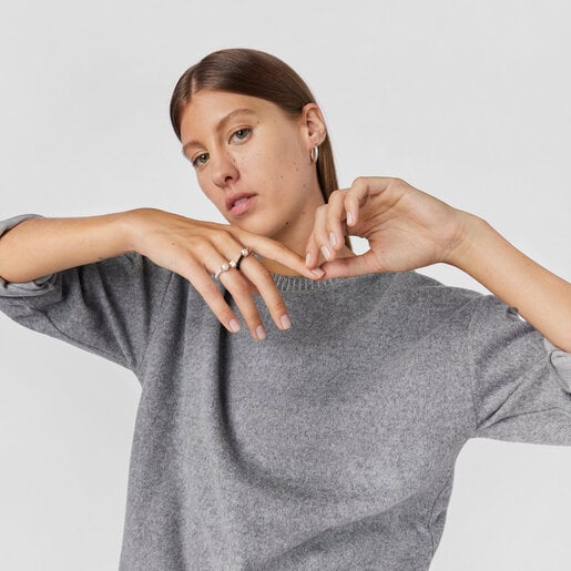 Tous Anillo de plata y perla cultivada motivo oso Icon Mesh Liquidación