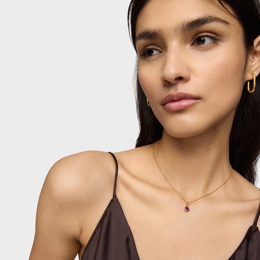 Tous Colgante pequeño con baño de oro 18 kt sobre plata y rodolita Medallions Outlet online