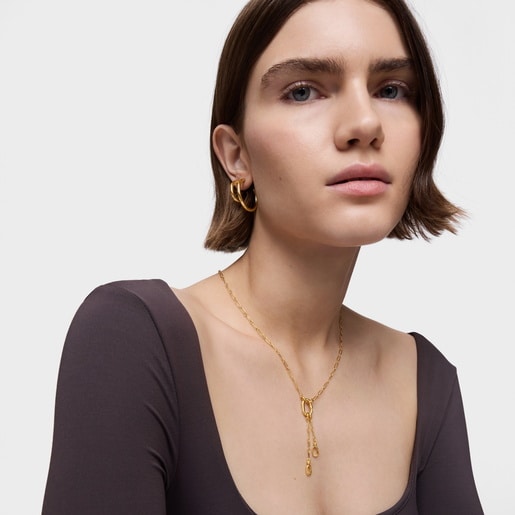 Tous Collar corto con baño de oro 18 kt sobre plata con doble detalle colgante y anilla Hold Oval Ventas relámpago