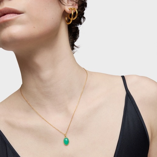 Tous Colgante pequeño con baño de oro 18 kt sobre plata y calcedonia verde Medallions Tienda