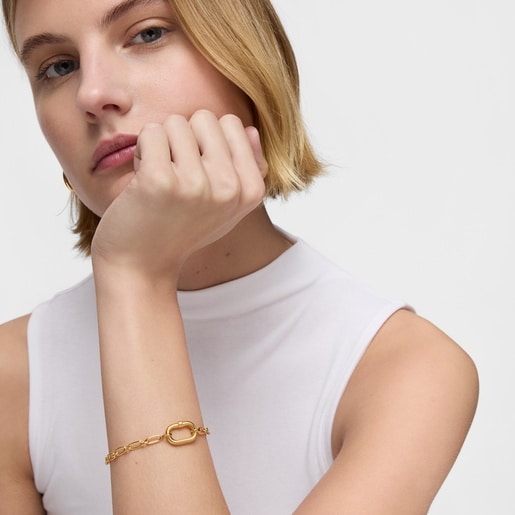 Tous Pulsera cadena con baño de oro 18 kt sobre plata y anilla Hold Oval Liquidación