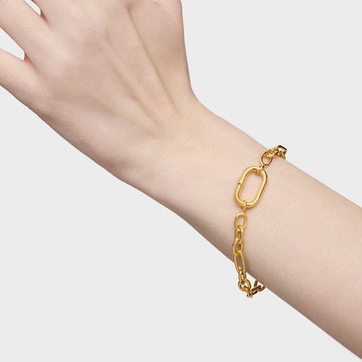Tous Pulsera cadena con baño de oro 18 kt sobre plata y anilla Hold Oval Envío gratis