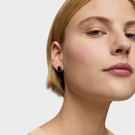 Tous Pendientes oso con baño de oro 18 kt sobre plata y ónix 10 mm Icon Color Promoción trimestral