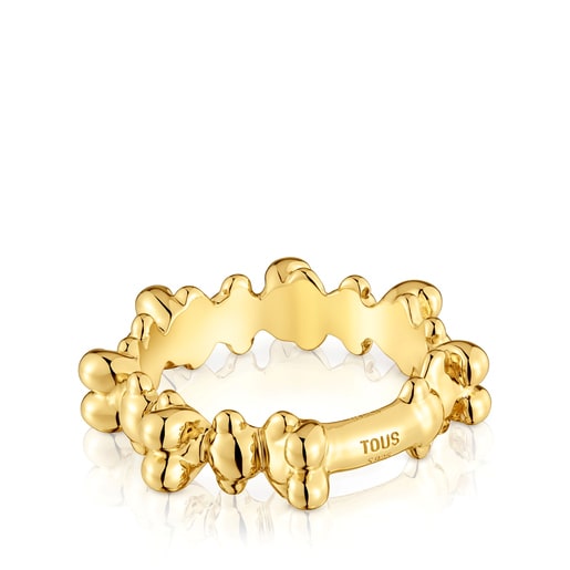 Tous Anillo mediano con baño de oro 18 kt sobre plata y motivos oso Bold Bear Última moda