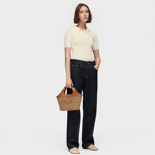 Tous Capazo mediano camel TOUS Lirio Rafia Rebajas