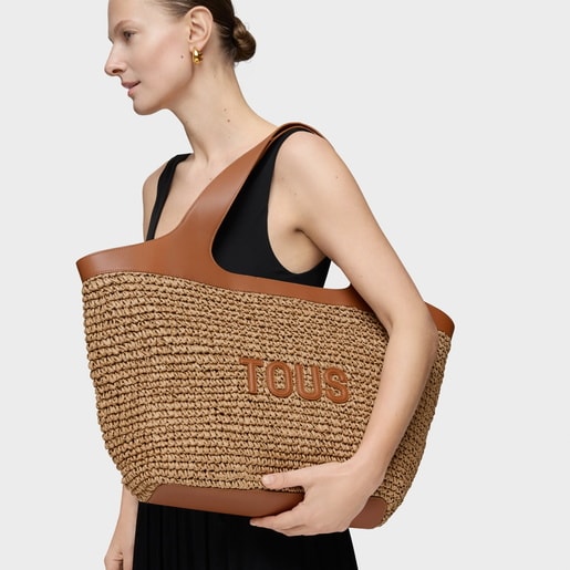 Tous Capazo grande camel TOUS Lirio Rafia Venta caliente
