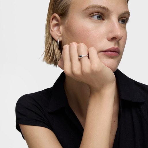 Tous Anillo pequeño de plata y motivo oso en ónix Icon Color Promoción trimestral