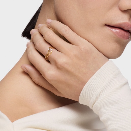 Tous Anillo onda de oro y diamantes Daisy Descuentos del mes