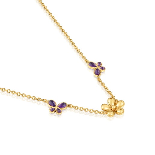 Tous Collar corto con baño de oro de 18 kt sobre plata y amatista Daisy Descuento por venta flash