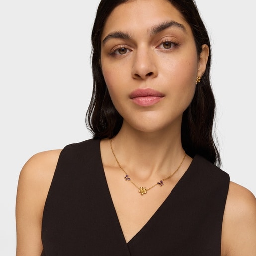 Tous Collar corto con baño de oro de 18 kt sobre plata y amatista Daisy Descuento por venta flash