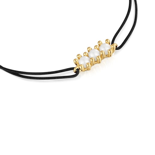 Tous Pulsera de oro perlas cultivadas y nylon negro Daisy Ofertas especiales