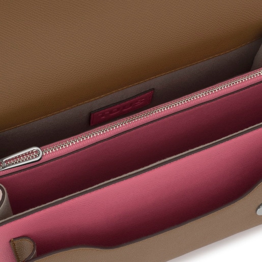 Tous Bandolera mediana rosa y tierra Audree Saffiano Precio ultrabajo