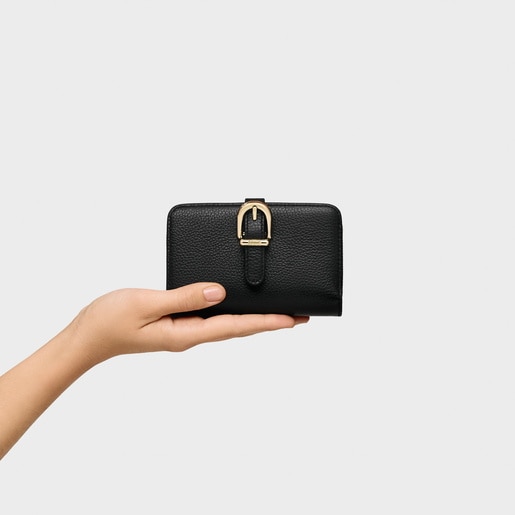 Tous Billetera de piel negra TOUS Buckles Descuento por venta flash